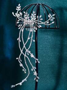 1pc Luxury Crystal Bridal Hair Comb, Bridesmaid Headpiece For Wedding, Party, Valentine's Day - Silver - View 9