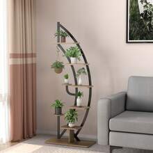GOFLAME 8-Tier Tall Wooden Plant Stand Rack Curved Half Moon Shape Ladder Planter Shelf - Khaki - View 1