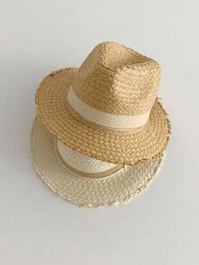 1 件女士草编太阳帽，休闲可爱优雅街头风格编织爵士帽，时尚撞色骑马帽，适合夏季外出 - 多色 - 查看 1