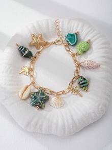 1pc BOHO Bohemia Style Shell, Turquoise Stone, Turtle, Starfish, Natural Stone Tassel Charm Bracelet, Summer Vacation Beach Style (Handmade, Shape And Color Are Random) - Multicolor - View 15