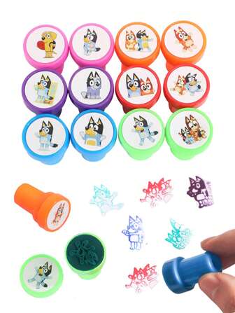 Bluey 12 stuks/set Blueys Family And Friends stempelset Bluey Bingo Dog schattige Coco Rusty Muffin stempelset, perfect voor feestgunsten, beloningen in de klas, creatieve zegels en cadeaus (sommige onderdelen kunnen willekeurig zijn)