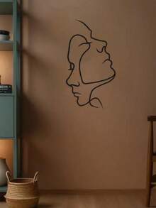 1 Peça Arte de Parede Linha Facial Abstrata, Desenho de Linha Reta Arte de Parede de Metal, Arte de Parede de Metal Moderna Bonita Farmhouse Preta para Pendurar em Qualquer Parede da Sala de Decoração, 2 Tamanhos Disponíveis