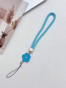1pc Handmade Braided Zinc Alloy Clover And Camellia Flower Phone Lanyard