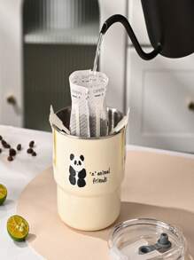 304 Stainless Steel Cartoon Water Cup With Straw And Transparent Lid Couple Water Cup Outdoor Camping Cup Ins Simple Coffee Cup