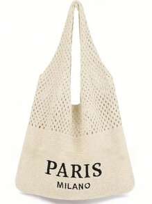 Chic Paris & Milan Style Crochet Shoulder Bag For Women, Fashion Knitted Handbag, Ladies Crochet Tote Bag, Bohemian Aesthetic Crochet Beach Bag, Hobo Bag, Hippie Bag For Summer, Boho Woven Bag, Crossbody Bag, Tote Bag, Crochet Purse, Women Unique Tote Bag - Hollow-Out Design, Fixed Shoulder Strap, Open-Top, Ideal For Beach And Shopping, Daily Use, Shopping And Travel, Crochet Tote Beach Bag | Paris Fashion, Beach Bag