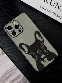 Funda protectora para teléfono de 1 pieza, diseño de patrón de bulldog, anti-huellas, amortiguador de golpes, gris suave compatible con iPhone11/12/13/14/15/16/16e/Xs/Xr/8p/7p/7/8, Galaxy/Redmi/OPPO/Vivo/Infinix