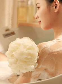 [4pcs Exfoliating Loofah Puffs Sponge] 4pcs Lace Super Exfoliating Home Spa Shower Loofah Puffs Sponge, Pouf Mesh Brush, Bath Spa Puff Scrubber Ball For Face Body, Rich Foams Bubble Mesh Shower Loofa, Bathing Flower Ball, Bath Sponges Mesh Ball For Body Wash Back Scrubber, Bathroom Accessories
