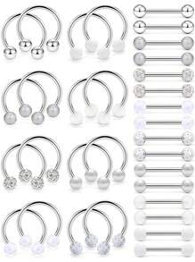 AVYRING 32 Stücke Brustwarzen-Piercings 14G Edelstahl-Zungenbarren, geistige Brustwarzenbarren, Brustwarzenringe, Barbells, Brustwarzen-Piercing-Schmuck für Frauen und Männer, 14mm silber, pink, schwarz