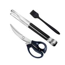 Kitchen Shears, Barbecue Shears And Tongs Set, Stainless Steel Multi-Functional Non-Slip Serrated Sharp Meat, Chicken, Vegetable Cutting Kitchen Shears, Barbecue Tongs