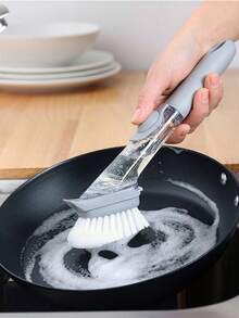 Long Handle Kitchen Cleaning Brushwith Refillable Detergent Reservoir &Replaceable Heads-Multi-SurfaceScrubber For Pots, Pans, Dishes, SinksCountertops,Stovetops,Backsplashes,Non-Scratch Cookware& Appliances