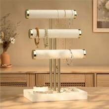 3 Tier Bracelet Holder Display - Detachable T Bar Beige Velvet Bracelet Holder, Jewelry Holder Organizer For Bracelet, Necklace, Watches, Rings