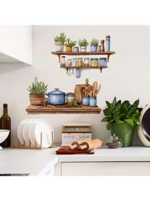Kitchen Stickers/Decorative Stickers Painted Kitchen Kitchenware Rack Stickers Waterproof And Dustproof Stickers, 1 Piece Pvc Material Removable Wear-Resistant Stickers, Wall Stickers 23.6*15.7 Inches, Suitable For Kitchen Decoration, Wall Decoration, Restaurant Decoration, Interesting Birthday Gifts, Graduation Gifts, Make Your Home A New Look
