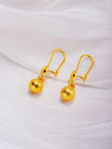 2pcs Elegant 24K Gold-Plated Rust-Proof Textured Gold Ball Pendant Earrings, Suitable For Women, Party, Ramadan, Wedding Gift - Yellow Gold - View 2