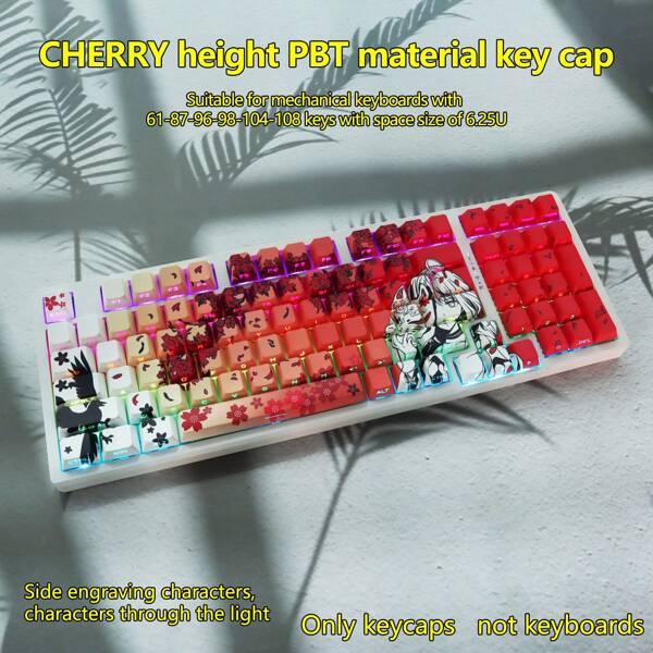 Sakura Raven Keycap, Cherry Blossom Girl, PBT, Five-Sided Thermal Sublimation, Cherry Height, Side Engraved, Translucent, Compatible With 6.25U Space Bar, 61/68/75/84/87/98/100/104/108 Keys.