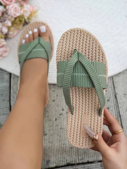 Wide Fit Bowknot Sandals, Fashion Outdoor Beach Slippers, Non-Slip Women Plus Size Open Toe Slides,Suitable For Summer Daily Wear, Party & Outdoor Activities,Flip Flops