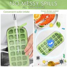 Ice Cube Tray, 21 Pcs Easy Release Ice Block Mold With Lid - Silicone Ice Cube Trays For Freezer Without Touching - Ice Box With Lid For Cocktail, Tea, Whisky, Coffee - 綠色 - 查看 3