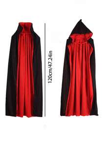 1 pieza/2 capas Capa de vampiro/muerte con capucha en negro y rojo, adecuada para cosplay, LARP, Halloween, atracciones de casas encantadas, actuaciones en escenario