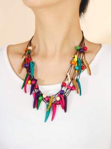 Collar estilo vintage europeo y americano de concha de coco exagerado, accesorios hechos a mano de cuentas de madera coloridas
