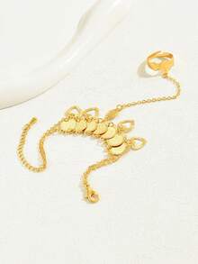 1pc Vintage Personalized Versatile Hollow Carved Multi-Layer Connected Finger Set Ancient Coin Back Of Hand Bracelet For Women - C - View 3