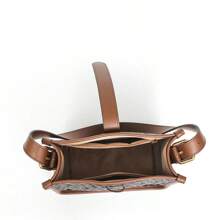 1pc 2025 New Women's Elegant Fashion Versatile Shoulder Diagonal Crossbody Bag, Letter Print Embossed Coffee Color Casual Patchwork Color Block Square Handbag, Suitable For Daily Commuting, Work, Shopping, Dating, Travel