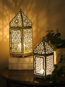 حامل شمعة فانوس بطراز قديم من الحديد، فوانيس معدنية بطراز مغربي - حامل ديكوري إبداعي للطاولة، ديكور منزلي بموضوع العائلة، ديكورات معلقة على الحائط للمناسبات الاحتفالية كعيد الميلاد والهالوين وديوالي وعيد الشكر، مناسب للاستخدام الداخلي والخارجي، الشمعة غير مشمولة.