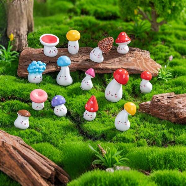 15 peças de decoração em miniatura de cogumelos fofos, musgo, acessórios faça você mesmo para decoração de mesa e quarto