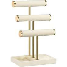 3 Tier Bracelet Holder Display - Detachable T Bar Beige Velvet Bracelet Holder, Jewelry Holder Organizer For Bracelet, Necklace, Watches, Rings