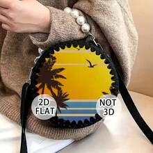 2 piezas de elementos de diseño con estampado floral, patrón de puesta de sol de palmera de coco, fondo de cesta tejida de ganchillo de madera, redondo, fondo de bolso de madera, apto para manualidades de tejido y ganchillo y decoración del hogar, fondos de cestas tejidas de madera sin terminar