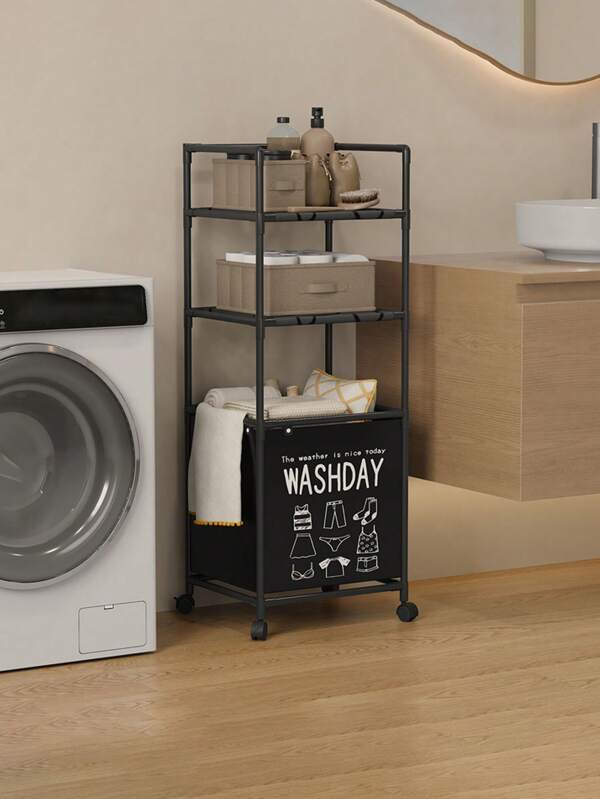 1pc Multi-Layer Bathroom Organizer Rack With Wheels, Rotating Dirty Clothes Hamper, Undergarment & Laundry Sorting Storage Shelves, Towel Rack, Mobile Laundry Basket, Freestanding Clothes Drying Rack