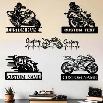 Customizable Motorcycle Rider Metal Wall Art, Personalized Motorcycle Logo Decor, Reusable Decorative Metal Wall Art In Artistic Style, Suitable For Porch And Yard, Customizable Motorcycle Rider Silhouette, Applicable For Home And Gifts Birthday Graduation,Multi-Functional,Durable,Ornamental,Reusable,Exquisite,Stylish,High-Quality,Colorful,Modern,Custom,Personalized,Unique,Tea Room,Home,Garden,Office