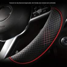 1pc PU Spliced Car Steering Wheel Cover Non-Slip Wear Resistant Suitable For All Seasons Fits 14.5-15in Diameter