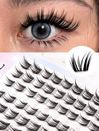 60 piezas (9-14mm) Pestañas postizas de efecto de ojos de zorro en C rizado, reutilizables, DIY, gruesas y esponjosas, extensión de pestañas segmentadas, herramienta de maquillaje para ojos, grupos de pestañas, pestañas individuales, pestañas, pestañas postizas