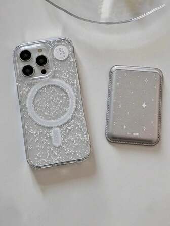 Accesorios de cartera magnética en forma de estrella blanca para fundas de teléfono con carga inalámbrica, compatible con iPhone 16 15 14 13 12 11 Pro Max, con ranura para tarjeta y soporte