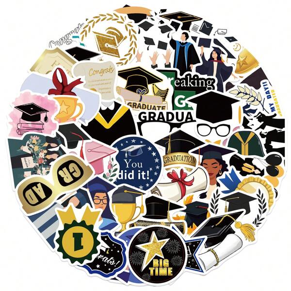 50PCS Graduation Season Stickers Vinyl Aesthetics Stickers For Scrapbooking, Diary, Laptop, Bumper, Skateboard, Water Bottle, Computer, Phone, Cartoon, Hard Hat, Car Stickers And Decals