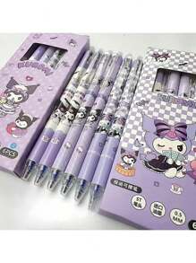 Sanrio 12pcs/6pcs/Set Sanrio Clicker Erasable Pens, Cute Kuromi Design For Students, 0.5mm Black & Blue Refills, Great Back To School Gifts