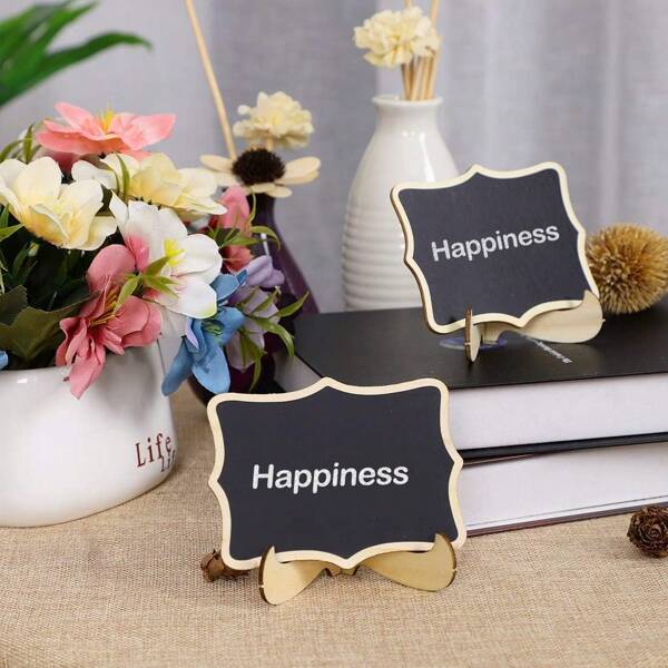 10Pcs Mini Blackboard Display Panel Decoration, Home Decoration Signs, Mini Message Board Display Wooden Blackboard, Suitable For Wedding, Baking Display, Hotel, Banquet, Dessert, Table Cards