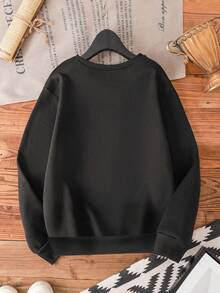 Women's Casual Minimalist All-Match Raglan Loose Fit Fleece Pullover Sweatshirt, Autumn/Winter - Black - View 2