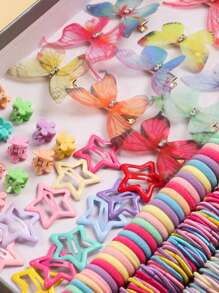 Set da 881 pezzi di elastici per capelli e fermagli a forma di farfalla colorati, legacci per capelli elastici per ragazze, accessori per capelli decorativi monouso, colori misti, senza confezione regalo