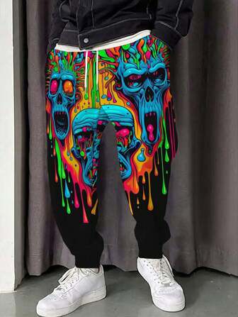 Autumn/Winter Skull 3D Print Casual Sweatpants, Unisex Sports Outdoor Jogging Fitness Vintage Drawstring Pants, For Rave