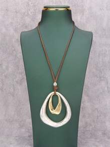 1 pieza Collar moderno de colgante metálico asimétrico y geométrico con cuentas para hombres, cuerda de cera marrón y negra, estilo minimalista hip hop