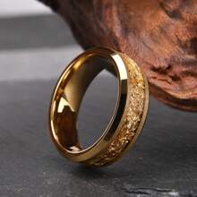 1 Pc 8MM Customized Matte Gold Tungsten Steel Ring - Luxury Gold Foil Accented, Elegant Wedding/Engagement Ring, Polished Surface, Comfortable Fit, Engraved Design, Anniversary Gift For Him!