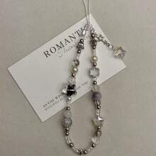 别致的串珠手机挂绳，星星和珍珠装饰，亚克力串珠饰物，手机、相机、耳机的多功能配件，时尚个性化手持装饰