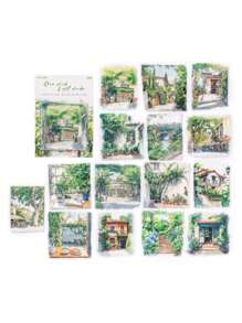 MOCARD 15pcs/Pack Large Size Watercolor Landscape Stickers, Creative Art Stickers, DIY Decorative Collage Craft Materials, Holiday Gifts, Personalized Scrapbooking School Supplies School Supplies,Back To School