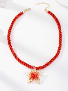 1pc Summer Vacation Beach Style Handmade Glass Sea Star/Starfish Pendant Necklace On Chunky Cord For Women (Shape And Color May Vary)