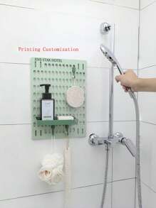 Perforated Board Storage Rack, Customizable Logo And Printed Text, No Drilling Required, Wall Mounted For Home, Dorms, Bathrooms, Kitchens, Compatible With Various Hook Sizes, Free Combination, Bathroom Organizer, Suitable For Hotels, Homes, Matcha Green Perforated Board