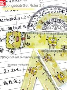 4pcs Bandai, Stationery, Drawing Set, Ruler Set, Cute Cartoon Ruler, Student Stationery, Office Supplies, School Supplies, Cute Plastic Ruler, Protractor, And Triangular Plate With Cartoon Cartoon Design, Perfect For Schools And Stationery Supplies, Playful Design, Plastic, School Ruler, Perfect Party Gift&Birthday Surprise Gift, Ideal For Christmas, Halloween, Thanksgiving Gifts., School Supplies,Back To School