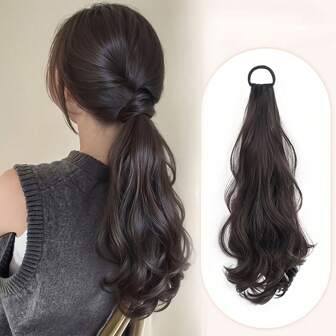 20-Inch Wavy/Straight Ponytail Wig With A Stylish Look Featuring A Korean Slouchy Layered Synthetic Curl, Thick Anti-Slip Rubber Band For A Low Ponytail