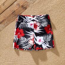PP Family Matching Tropical Floral Swim Trunk Or  2 Pieces Halter Swimsuit - 黑色 - 查看 3