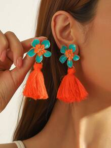 1 par de brincos pendentes de liga estilo boho com borla, brincos longos para mulheres, adequados para praia, festa, uso diário, presente de festival