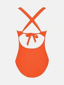 Women's Swimsuit Tummy Control Deep Double Straps Crisscross Back Tie Bathing Suit, 2025 Swimwear - 鐵鏽橙 - 查看 5